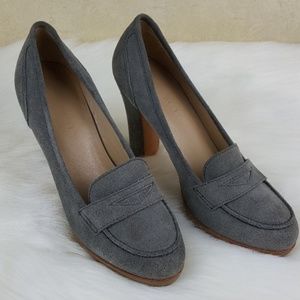 Talbots Corrine Grey Suede Penny Loafer Block Heel